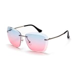 Frameless Full Lens UV Protection Fashion Transparent Color Lens Sun Glasses Eyewear (Color : Blue+pink)