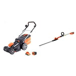 Yard Force 40V 34cm Cordless Lawnmower LM G34A - GR 40 range & 20V Cordless Pole Hedge Trimmer - extendable, with Adjustable Head, 41cm Cutting Length, Lithium-ion battery & charger LH C41A