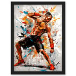 Martial Arts Kickboxer Athlete Splat Paint Art Artwork Framed Wall Art Print A4