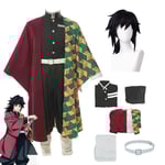 Mub- Fitspi Anime Demon Slayer Kimetsu No Yaiba Tomioka Giyuu Cosplay Costume Suit Uniforms Costumes Wig Child Adult Party Costume Suit Wig 150