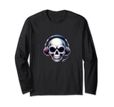 Skull With Headphones Headset Video Gamer Graphic Long Sleeve T-Shirt