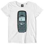 Teetown - T Shirt Femme - Nokia 3310 - Retro 90s Game Snake Vintage Indestructible Phone Telephone Oldschool - 100% Coton Bio