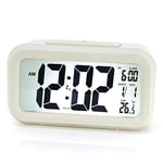 XiZiMi Snooze Function Temperature Display Travel Alarm Clock LED Large Display Digital Alarm Clock for Home Office Travel Smart Back-Light Battery Operated Alarm Clock with Calendar White