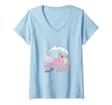 Womens Go With The Float Summer Beach Fun Waves Flamingo V-Neck T-Shirt
