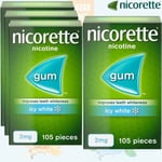 Nicorette Icy White Gum Nicotine, 2 mg (Stop Smoking Aid), 105 Piece- Pack 4