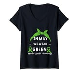 Womens In May We Wear Green Mental Health Awareness Green V-Neck T-Shirt
