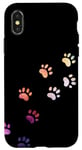 Coque pour iPhone X/XS Motif empreintes de pattes de chien en aquarelle abstrait arc-en-ciel