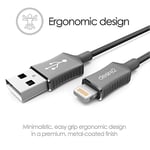 Lightning USB Cable Desire2 Charge and Sync - [APPLE MFI Certified no 220626-0058] 1M Nylon Ultra Durable for iPhone 7 8 Plus X XS XSMax XR iPad 2 3 4 Mini, iPad Pro Air 2, iPod - Aluminium Space Grey