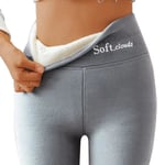 Dam Leggings med Sherpa Fleece Foder Vinter Varma Byxor Stretch Tjocka Mjuka Light Gray 5XL