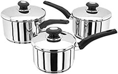 Judge Essentials HEA1 3-Piece Set of Stainless Steel Pans with Lids, Induction Ready, Dishwasher Safe - 10 Year Guarantee