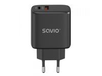 Savio La-06/B Usb Quick Charge Power Delivery 3.0 30W Internal Charger, Utomhus, Usb, Svart