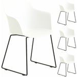 Lot de 4 chaises de jardin foro fauteuil d'extérieur en plastique blanc résistant aux uv et pieds en métal noir - Blanc
