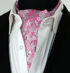 Luxury Mens Cravat Pink Floral Neckwear Silver Silk Blend Scarf Ascot Tie UK 8