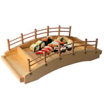 Arch Bamboo Bridge Sushi Boat, Traditional Japanese Style Wooden Sashimi Serving Plate Food Display Board Decoration Tray for Restaurant Or Home(Yellow),53x26cm