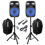 Vonyx VPS152A 15" Active Bluetooth Disco Speakers DJ PA System wth Stands & Bags