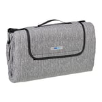 relaxdays Couverture Pique-Nique XXL, 200x200 cm, Tapis de Plage Polaire, Isolation Thermique, imperméable, Anse, Gris