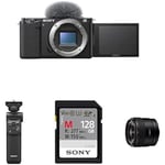 Sony Alpha ZV-E10 APS-C Mirrorless Interchangeable Lens Vlog Camera + Content Creator kit "Lens Edition" including: Bluetooth Shooting Grip, E 11mm F1.8 Lens, Memory Card and Flash
