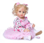 Reborn Baby Dolls 55cm 22 'Curly Hair Girls Réaliste Reborn Babies Toddler Lifelike Baby Doll Full Body Soft Silicone Baby Girl Real Touch, Bouche magnétique