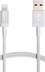 Amazon Basics USB-A to Lightning Charger Cable, Nylon Braided Cord, MFi Certified for Apple iPhone 14 13 12 11 X Xs Pro, Pro Max, Plus, iPad, 0.9 m, Silver