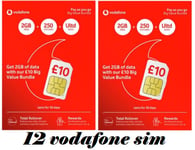 Bulk Vodafone Uk Pay As You Go Sim Card Standard Micro Nano 3 In 1 4g X 12