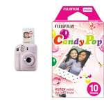 Fujifilm instax Mini Appareil Photo instantané 12, Exposition Automatique avec Objectif Selfie intégré, Violet Lilas & W891719 Fujifilm Mini Monopack Candy Pop (10v)