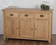 Oak and Pine Online Chunky Solid Oak Harrogate Natural 3 Door 3 Drawer Sideboard Cabinet Cupboard Living Dining Room Furniture