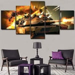 Canvas wall art for living room 5 pieces Game Battlefield Tanks 150X80CM Modern Home Decoration Ready to Hang Creative Wooden frame Gift