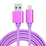 iPhone Lightning till USB kabel i tyg 2m -  Lila (Färg: Lila)