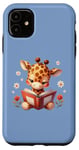 Coque pour iPhone 11 Girafe bleue lisant un livre sur le thème de la forêt enchantée
