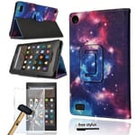 FINDING CASE For Amazon Fire 7"Tablet Alexa Case,(9th & 7th & 5th Generation 2019 2017 2015 Releases) - PU Leather Smart Folding Stand Cover &Tempered Glass Screen Protector Guard Cover (Space)