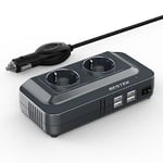 BESTEK Convertisseur 12v 220v 230v 200W Prise Allume Cigare Transformateur de Tension, 4 Ports USB et 2 Prises EU, Chargeur Voiture Camping Car avec Multi Protections et Soft Start