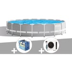 Intex - Kit piscine tubulaire Prism Frame ronde 5,49 x 1,22 m + Bâche à bulles + Pompe à chaleur