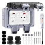 Prise Exterieure Etanche Ip66 Double Prise De Courant Et Volet De Protection Multiprise Electrique Murale De Jardin, Prise Anti-Poussière Et Coupe-Vent Avec Interrupteur, Voyant Lumineux
