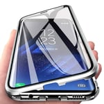 Orgstyle for Samsung Galaxy A71 Case, Magnetic Adsorption Shockproof Cover Slim Front Back Tempered Glass + Aluminum Metal Bumper Built in Strong Magnets, Full Body Protection Clear Case, Silver