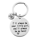 CAIRLEE Father Keyrings Daughter'S Gift To Dad Mom - I'Ll Always Be Your Little Girl, You Will Always Be My Hero Keychain, Stainless Steel(DAD)