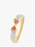 L & T Heirlooms Second Hand 9ct Gold Tourmaline & Diamond Double Heart Ring, Gold/Silver