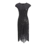 Vintage Flapper Klänningar från 1920-talet för kvinnor Kristallpärlfransade Great Gatsby-klänning Svart Black XL