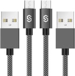 Cable Micro USB - 2m Pack de 2 Chargeur Micro USB Chargeur Rapide Nylon Cable de Chargeur Android pour Samsung Galaxy S7 S6 S4 S3 HTC Sony LG Huawei Xiaomi Motorola Kindle PS4 Gris