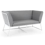 Brafab Vence 2-sits soffa aluminium vit och dynor tyg grå