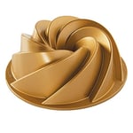 Nordic Ware Heritage 6 Cup Bundt Pan, Swirl Cast Aluminium Bundt Tin, Bundt Cake Tin with Elegant Pattern, Premium Cake Mould Made in The USA, Colour: Gold 90077