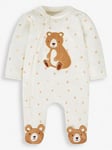 JoJo Maman Bebe Unisex Bear Applique Zip Sleepsuit - Cream, Cream, Size Age: 3-6 Months