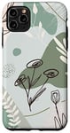 Coque pour iPhone 11 Pro Max Green Boho Tulip Flowers Line Art Cute Minimalistic Drawing