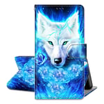 QC-EMART Case for Samsung Galaxy A12 Flip Wallet, Cool Wolf Phone Holster Shockproof PU Leather Protective Cover with Card Holders Magnetic Catch Stand View 360 Bumper for Samsung Galaxy A12 Blue