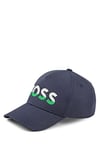 BOSS Mens Cap-Bold-Block Cotton-Twill Cap with Colour-Blocked Logo Print Blue
