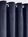 Velvet Thermal Blackout Curtains Geometric Eyelet Ring Top 228x228cm 90x90" Navy