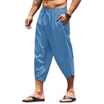 Mens 3/4 Length Shorts Elastic Waist Loose Summer Casual Drawstring Capri Pants