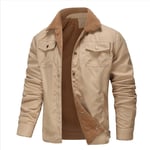 Men Winter Coat Fleece Cargo Jacket 4 Pockets Lapel Collar Trucker Cotton Work