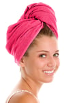 Adore Home Hair Turban Towel 100% Cotton Absorbent Soft Wrap With Loop & Button, Pink