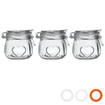 Heart Glass Storage Jars 500ml Clear Seal Pack of 3