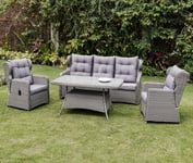 Skånska Möbelhuset California utemöbelgrupp med recliner soffa, fåtöljer och bord - Grå konstrotting